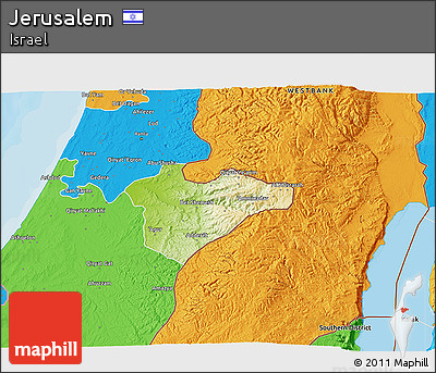 Physical 3D Map of Jerusalem, political outside