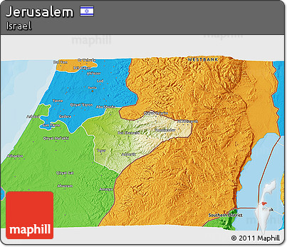 Physical 3D Map of Jerusalem, political outside