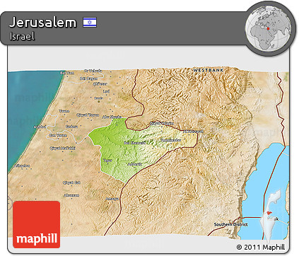 Physical 3D Map of Jerusalem, satellite outside