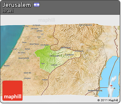Physical 3D Map of Jerusalem, satellite outside