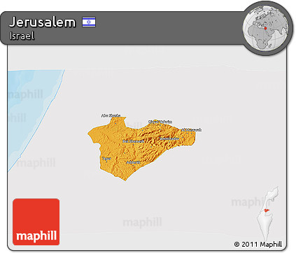 Political 3D Map of Jerusalem, single color outside