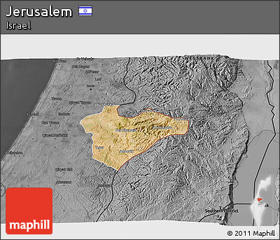 Satellite 3D Map of Jerusalem, darken, desaturated