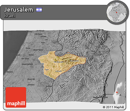 Satellite 3D Map of Jerusalem, darken, desaturated