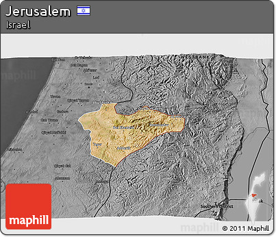 Satellite 3D Map of Jerusalem, darken, desaturated