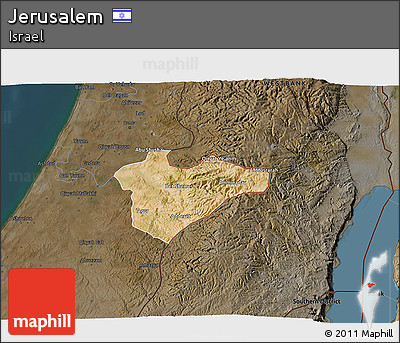 Satellite 3D Map of Jerusalem, darken