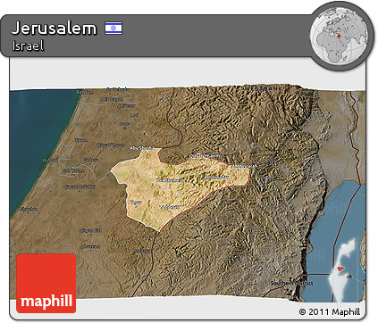 Satellite 3D Map of Jerusalem, darken