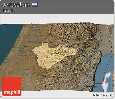 Satellite 3D Map of Jerusalem, darken