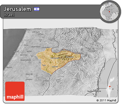 Satellite 3D Map of Jerusalem, desaturated