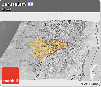 Satellite 3D Map of Jerusalem, desaturated