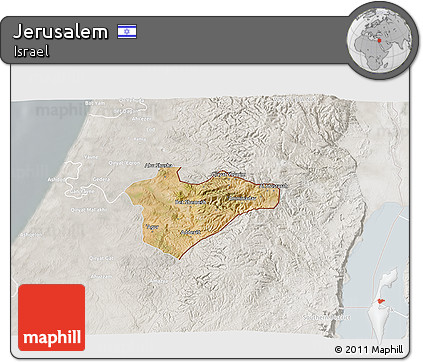 Satellite 3D Map of Jerusalem, lighten, semi-desaturated