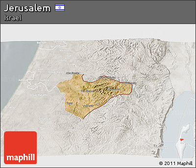 Satellite 3D Map of Jerusalem, lighten, semi-desaturated
