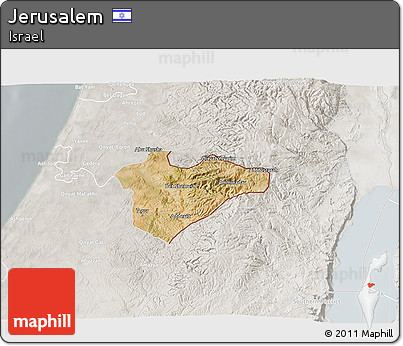 Satellite 3D Map of Jerusalem, lighten, semi-desaturated