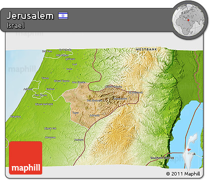 Satellite 3D Map of Jerusalem, physical outside