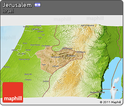 Satellite 3D Map of Jerusalem, physical outside