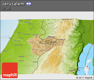 Satellite 3D Map of Jerusalem, physical outside