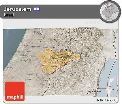 Satellite 3D Map of Jerusalem, semi-desaturated