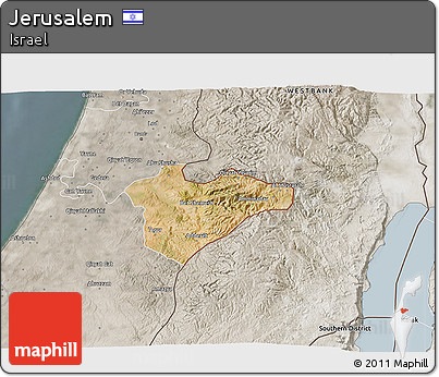Satellite 3D Map of Jerusalem, semi-desaturated