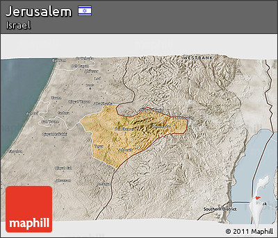 Satellite 3D Map of Jerusalem, semi-desaturated