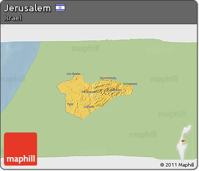 Savanna Style 3D Map of Jerusalem, single color outside