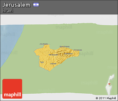 Savanna Style 3D Map of Jerusalem, single color outside
