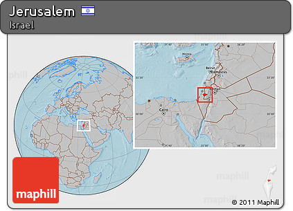 Gray Location Map of Jerusalem, hill shading