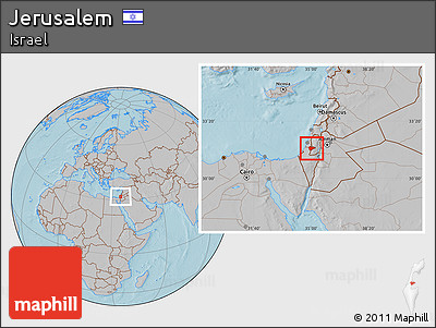 Gray Location Map of Jerusalem, hill shading