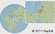 Savanna Style Location Map of Jerusalem, within the entire country, hill shading
