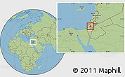 Savanna Style Location Map of Jerusalem, within the entire country