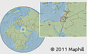 Savanna Style Location Map of Jerusalem, hill shading