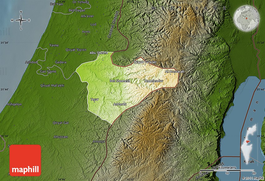 Physical Map of Jerusalem, darken