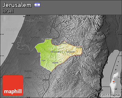 Physical Map of Jerusalem, darken, desaturated