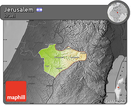 Physical Map of Jerusalem, darken, desaturated