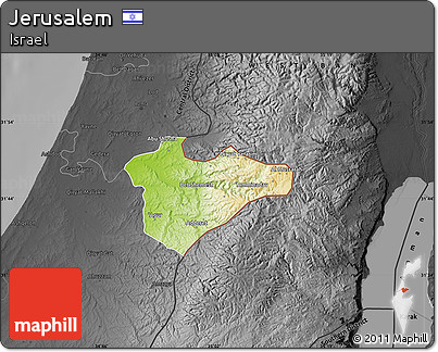 Physical Map of Jerusalem, darken, desaturated
