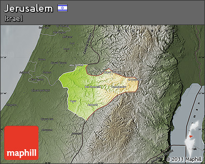 Physical Map of Jerusalem, darken, semi-desaturated