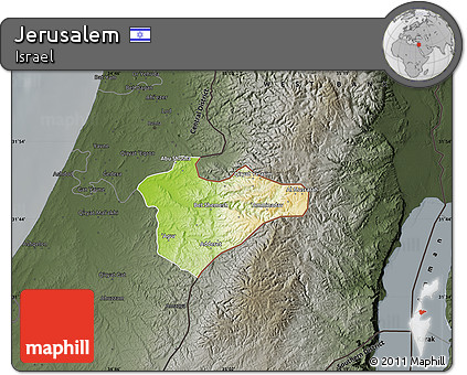 Physical Map of Jerusalem, darken, semi-desaturated