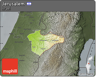 Physical Map of Jerusalem, darken, semi-desaturated