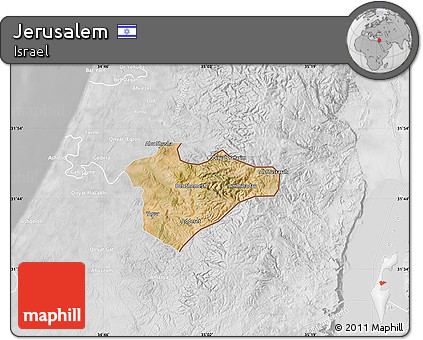 Satellite Map of Jerusalem, lighten, desaturated
