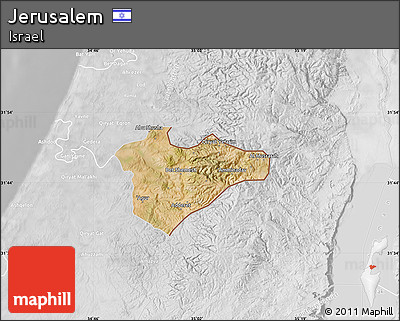 Satellite Map of Jerusalem, lighten, desaturated