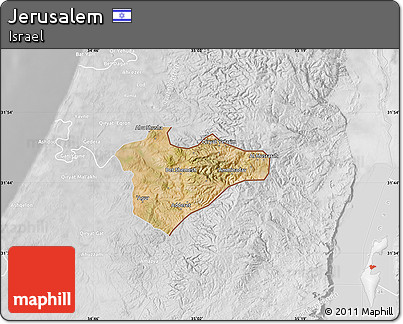 Satellite Map of Jerusalem, lighten, desaturated