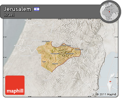 Satellite Map of Jerusalem, lighten, semi-desaturated