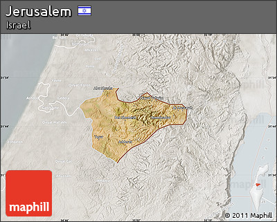 Satellite Map of Jerusalem, lighten, semi-desaturated