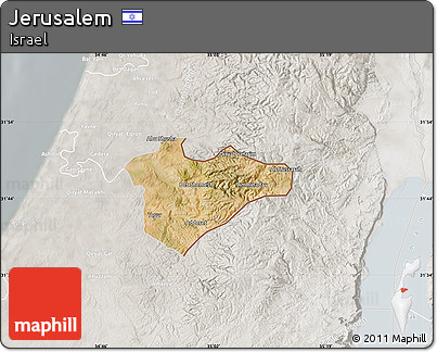 Satellite Map of Jerusalem, lighten, semi-desaturated