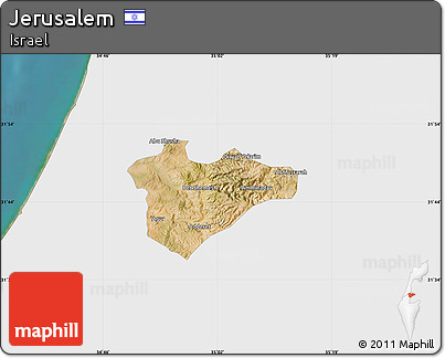 Satellite Map of Jerusalem, single color outside