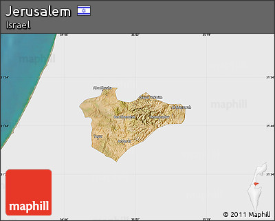 Satellite Map of Jerusalem, single color outside