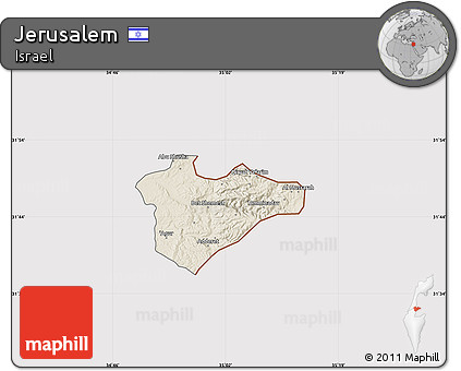 Shaded Relief Map of Jerusalem, cropped outside