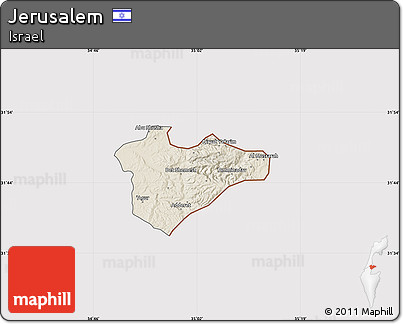 Shaded Relief Map of Jerusalem, cropped outside