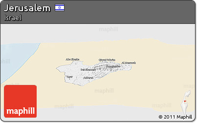 Classic Style Panoramic Map of Jerusalem, single color outside