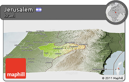 Physical Panoramic Map of Jerusalem, semi-desaturated