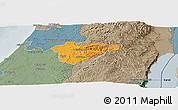 Political Panoramic Map of Jerusalem, semi-desaturated