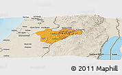 Political Panoramic Map of Jerusalem, shaded relief outside